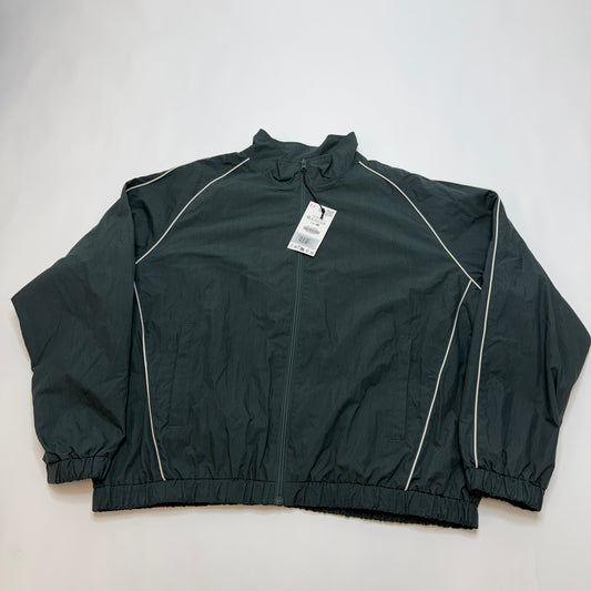 Zara Men's Track Jacket XL Dark Green Nylon Piping Full Zip Windbreaker NWT