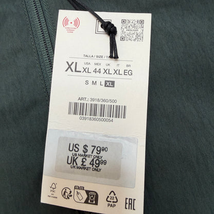 Zara Men's Track Jacket XL Dark Green Nylon Piping Full Zip Windbreaker NWT