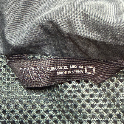 Zara Men's Track Jacket XL Dark Green Nylon Piping Full Zip Windbreaker NWT