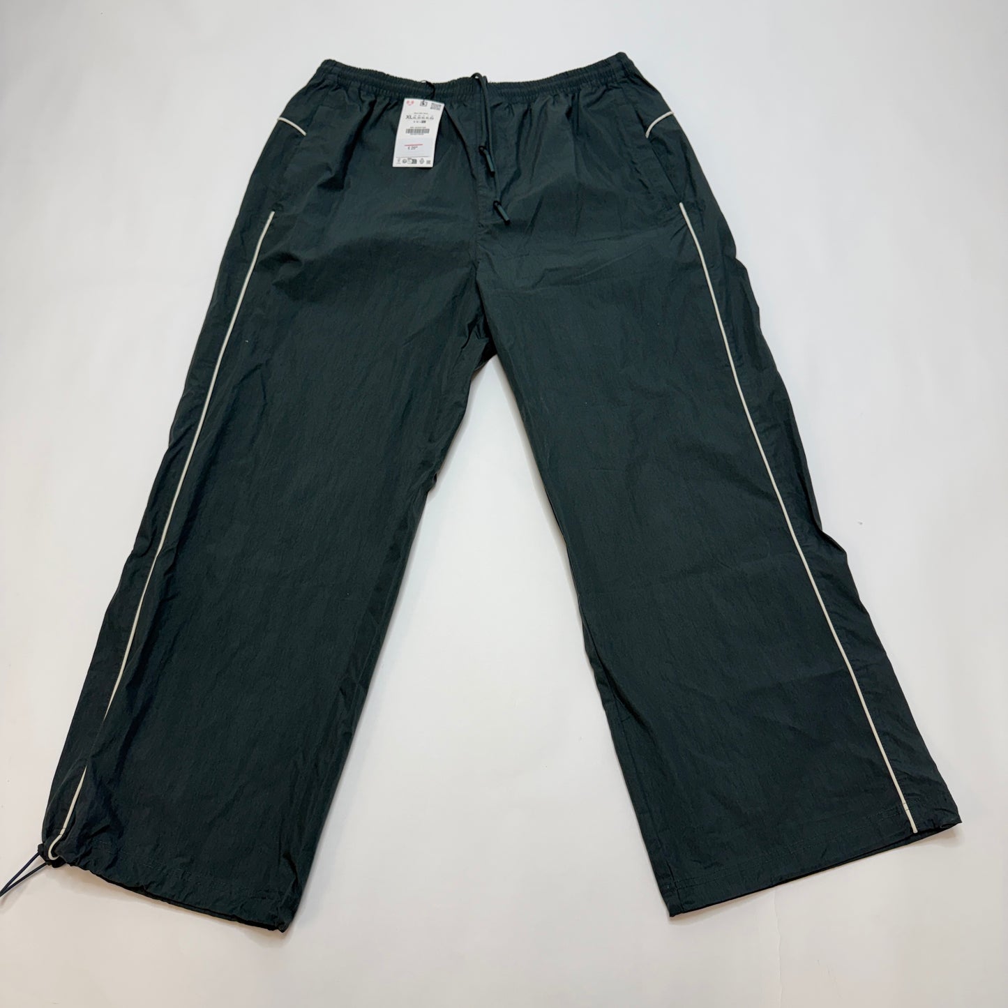 Zara Men's Track Pants XL - Dark Green Nylon Drawstring Joggers