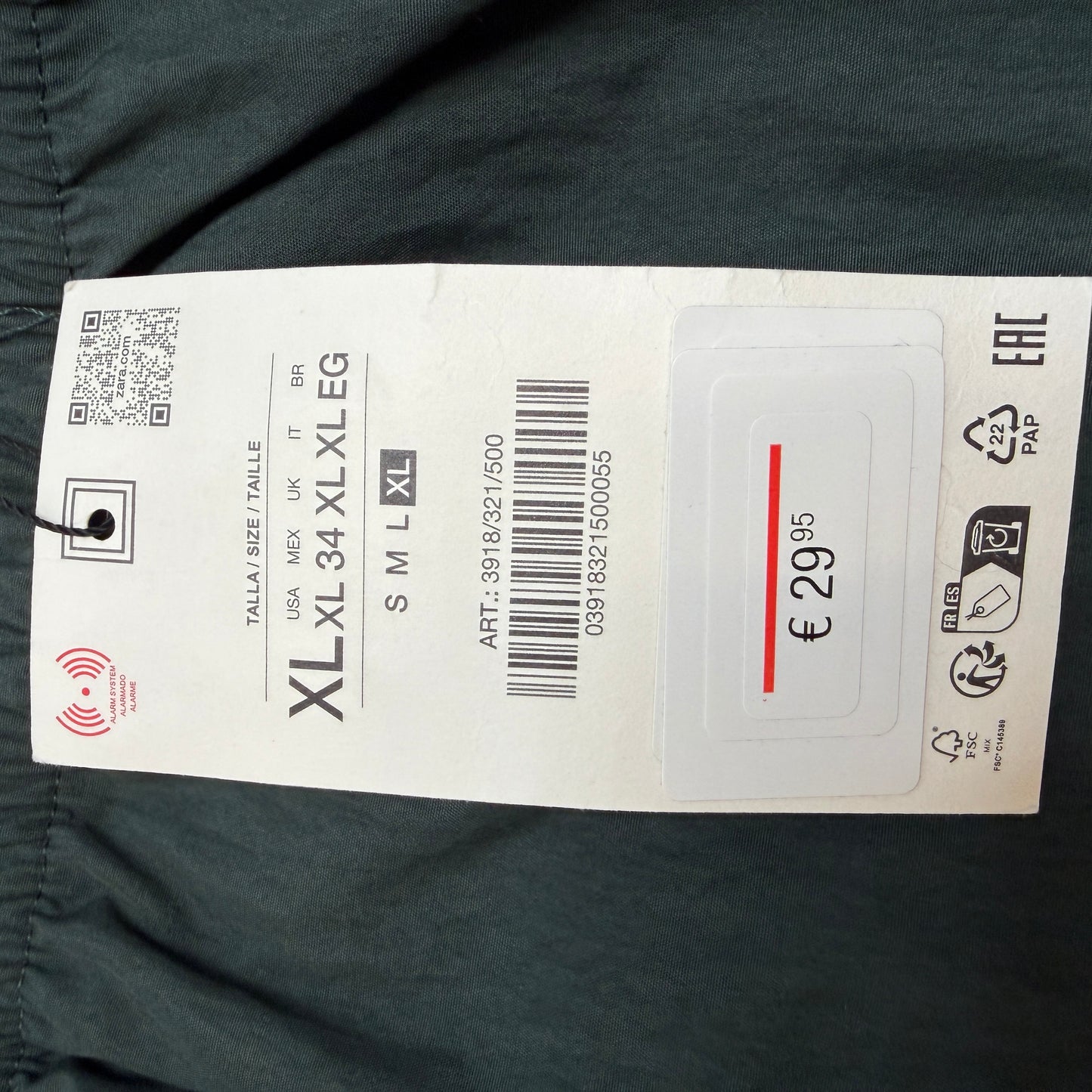 Zara Men's Track Pants XL - Dark Green Nylon Drawstring Joggers